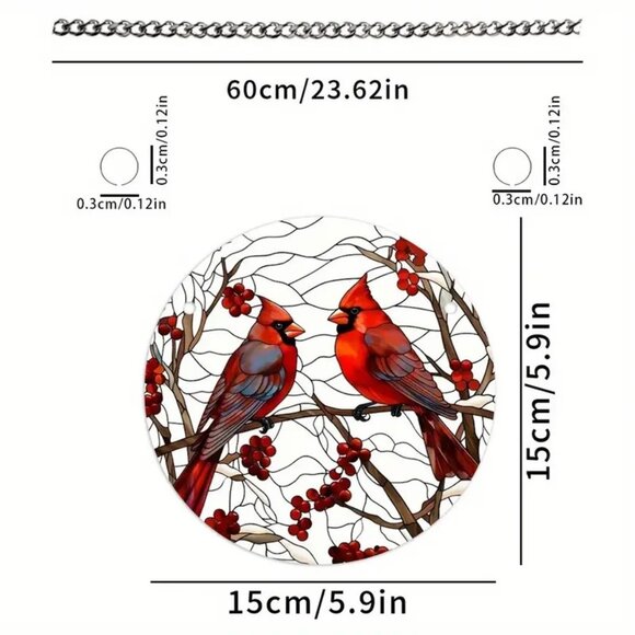 Cardinal Suncatcher Red Bird Metal Hanging Chain Indoor Outdoor 2 Sided Heaven - Picture 4 of 4